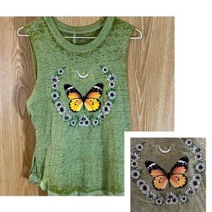 🦋 Rebellious One Butterfly Daisies Sage Green Tank Top